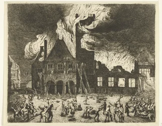 The old Townhall of Amsterdam on fire