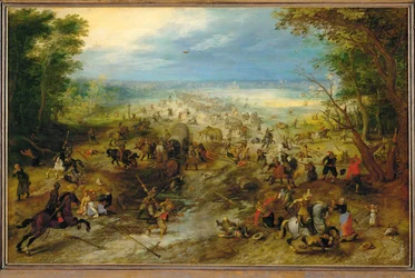 Bandits Attacking a Convoy of Horse Drawn Carts