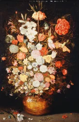 A Still Life of Flowers in a wooden Tub