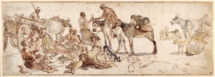 Countryfolk Resting to Picnic by the Roadside