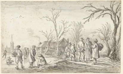 Figures near a Village in Winter