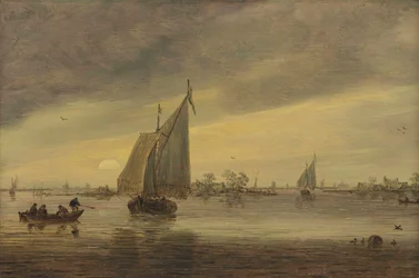 Sunrise over the Haarlemmermeer with a Schmalship and Other Boats
