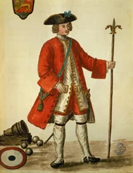 An artillery man from the Venetian navy in uniform, from The costumes of Venetians by Giovanni di Grevembroch