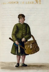 Chioggian lace vendor, illustration from manuscript of Venetian clothes, Volume IV, by Jan Grevenbroeck, Italy