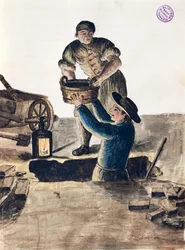 Cleaning public sewer, illustration from Illustrated book of Venetian costumes
