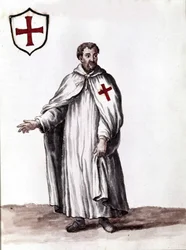 Knight of the Order of Templars. Watercolour drawing and ink from the manuscript “Customs of the Venitians” by Jan van Grevenbroeck (or Giovanni Grevembroch) (1731-1807)