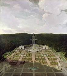 View from the Garden and Grotto at the Foot of the Waterfalls to the Octagon