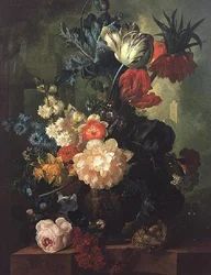 Roses, Tulips, Carnations and Other Flowers in a Sculptured Urn