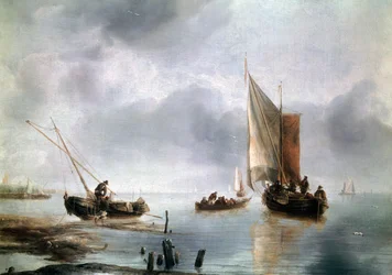 A small vessel in light airs, and another ashore, ca 1650-1660, by Jan van de Cappelle