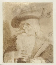 Man with Fur Collar, Hat, and Staff