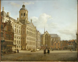 Dam Street and the New City Hall of Amsterdam, Netherlands
