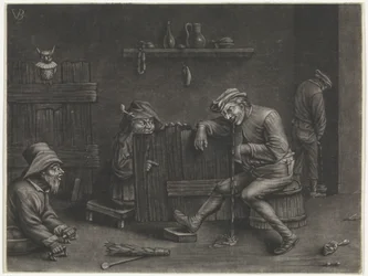 Interior with urinating man, vomiting man, a dwarf, and a beggar