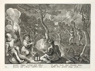 Fowlers catching birds at night, illustration from 