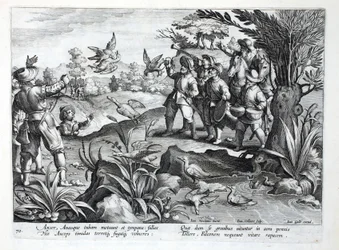 Hunters using Falcons to hunt Geese, illustration from 