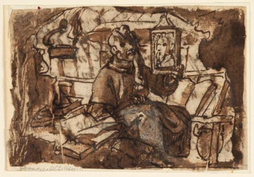Page of a Sketchbook; A Monk in His Study
