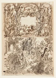 Page of a Sketchbook; Title Page for Engraving Series on Hunting; Accident of a Hunter