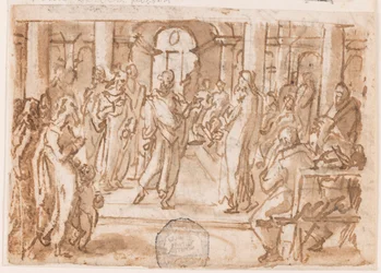 Peter and John Questioned by the High Council, preliminary design for "Spiritus Scientiae" (The Spirit of Science), plate 5 in the "Seven Gifts of the Holy Spirit" print series