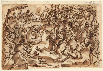 Recto: The Roman Consul Attilius Regulus Fighting a Giant African Serpent, from Pliny