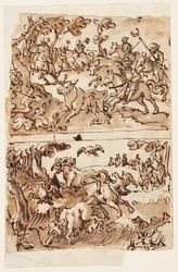 Sketchbook Page with Bull Hunts