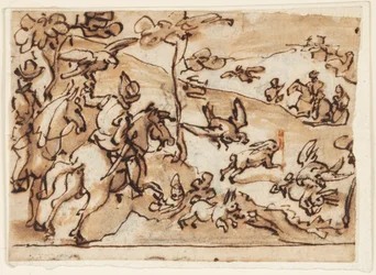 Sketchbook Page with Hare Hunt and Falcons