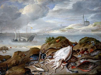 An Estuary Landscape with Fish on a Dune