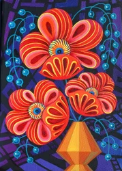 Red Blooms with Berries, 2016