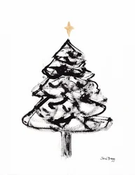 Christmas Tree with Sumi Ink and Gold Cross, c.2021