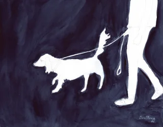Woman Walking Dog Down Commercial Avenue