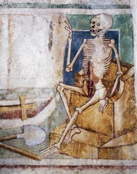Hrastovlje Fortified Church, Trinity Church, Death Opening Slab of Tomb, Dance of Death (detail)