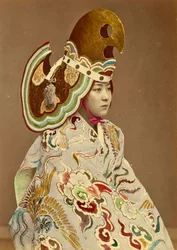 Japanese girl in traditional costume (hand coloured albumen photo)