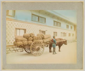 Man with ox and cart, Japan