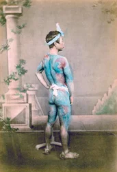 Portrait of a Groom with traditional Japanese Irezumi tattoos, c.1882