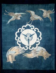 Japanese Art: cotton canvas covered with symbols of happiness and longevity. 19th century. Private collection.
