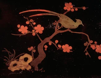 Bird and floral motifs, Wood and lacquer bunko box