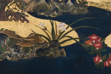 (detail) Spring in the Palace, Six-Fold Screen from The Tale of Genji, c.1650