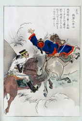 Equestrian Fight Between a Japanese Officer and a Chinese - Japanese Print, Late 19th Century