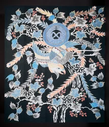 Futonji Bedspread with Motifs of Phoenix, Paulownia and Daffodils, Cotton, Dye with Indigo, Pigment and Ink