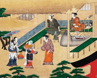 Inside a House in the Outskirts of Kyoto, Ukiyo-e, Silk Painting, School of Tosa, Japanese Civilization