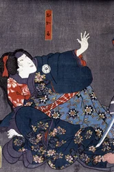 Japanese print: Frayeur, a frightened woman, n.d.