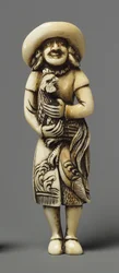 Netsuke modeled as foreigner with kirin, 19th century