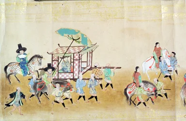 Part of the Sixth Korean Embassy to Japan at the time of Tokugawa Ietsunas succession in 1651, possibly by Kano Masunobu 1655-57