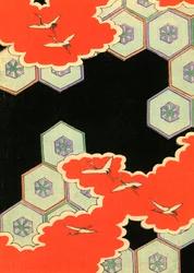 Red Clouds with Flying Cranes