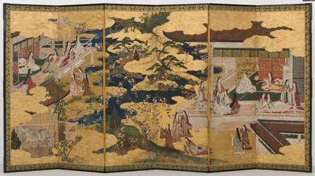 Spring in the Palace, Six-Fold Screen from The Tale of Genji, c.1650