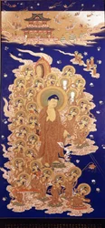 The Amida Buddha descends from Heaven, it is the Japanese name of the Amitabha Buddha. Painting of the Yamato School - E of the 16th century. Genoa, Museo Chiossone.