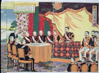 The Emperor Mutsuhito (1852-1912) Holding a Council of War, an Episode from the Sino-Japanese War, Late 19th Century