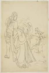 Two Geisha Strolling with Dandy and Apprentice