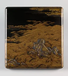 Writing Box with Design of Waves and Rocks, Muromachi period, second half of 15th century