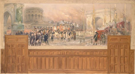 Reception by the municipality of Paris, at the barrière de la Villette, of troops returning from Poland, after the 1806-1807 campaign, between 1901 and 1902