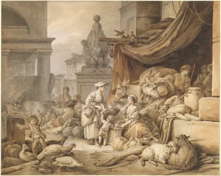 Market Scene with a Fantastic Sculpture