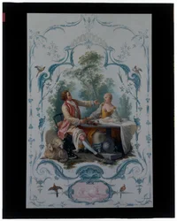 Two Decorative Panels with Pairs of Lovers Entitled 